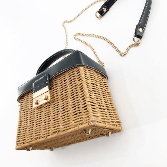 Zara Women's Brown Chain Woven Square Crossbody Bag Small - Picture 8 of 9